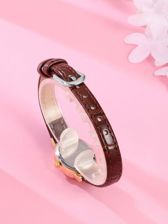 Women\'s Coffee Brown Analog Quartz Classic Oval Case PU Leather Wrist Watch main image 5